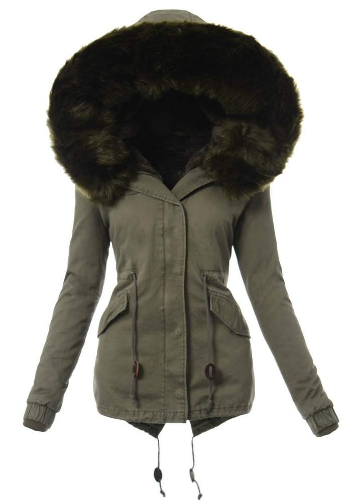 Damska Kurtka Parka Zimowa 2w1 Dominika Zielona z Zielonym Futerkiem
