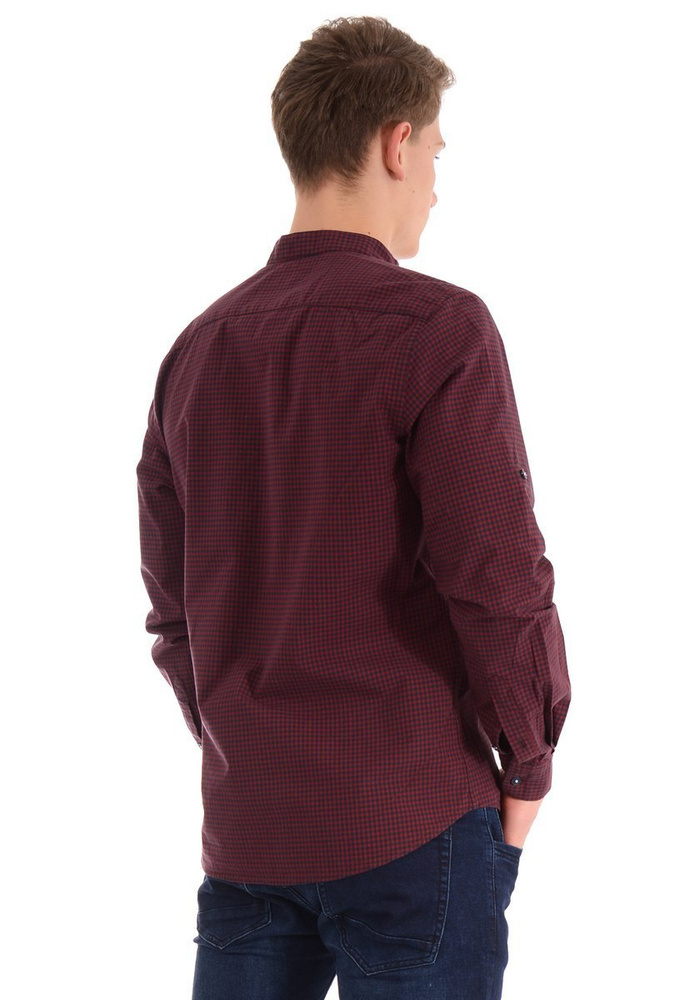 Męska Koszula Kratka Bordowa