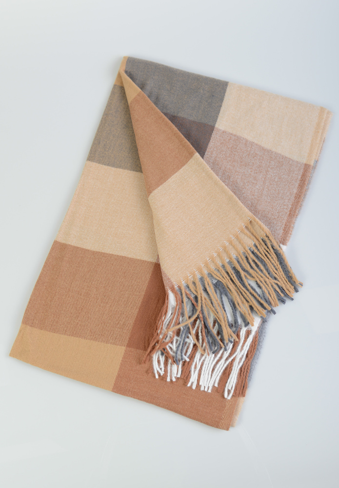 Szal Damski Brązowo-Szary W Kratę