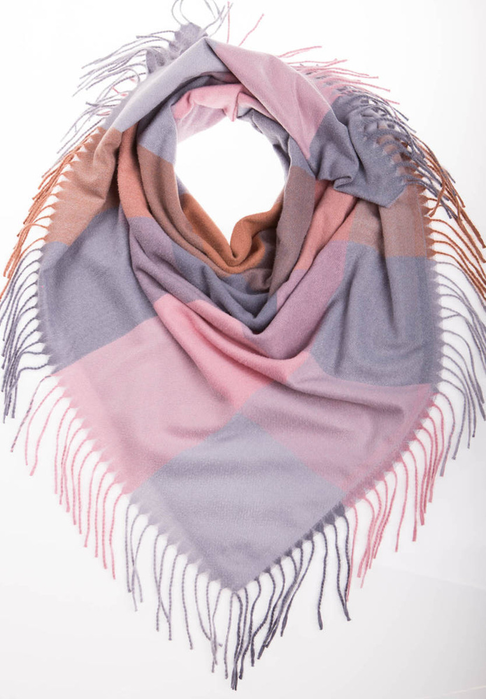 Damska Chusta Różowo Szara W Kratę