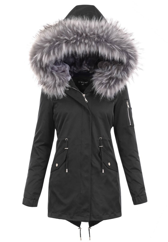 Damska Kurtka Parka 2w1 Dagmara Czarna z Szarym Futerkiem