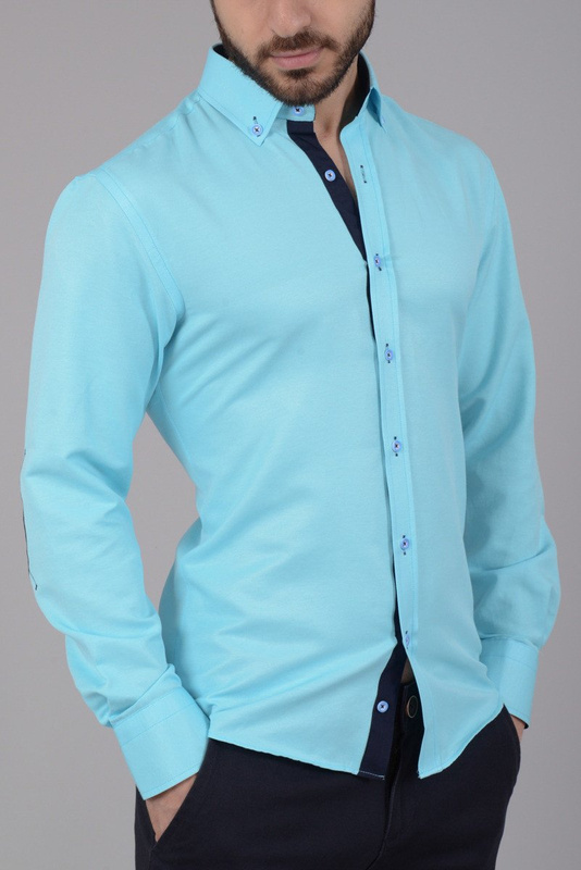 Elegancka Męska Koszula Łaty Morska Zieleń