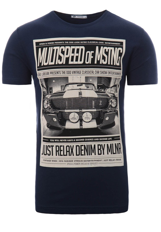 Męska Koszulka T-Shirt Nadruk Samochód Granatowa