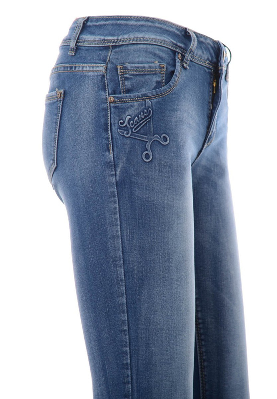 Damskie Spodnie Jeansy Przetarcia Rurki Granatowe