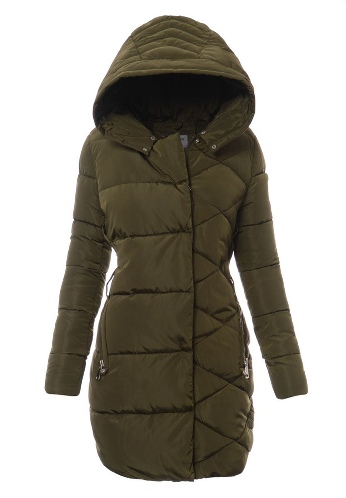 Damska Długa Zimowa Kurtka Ortalionowa Zielona