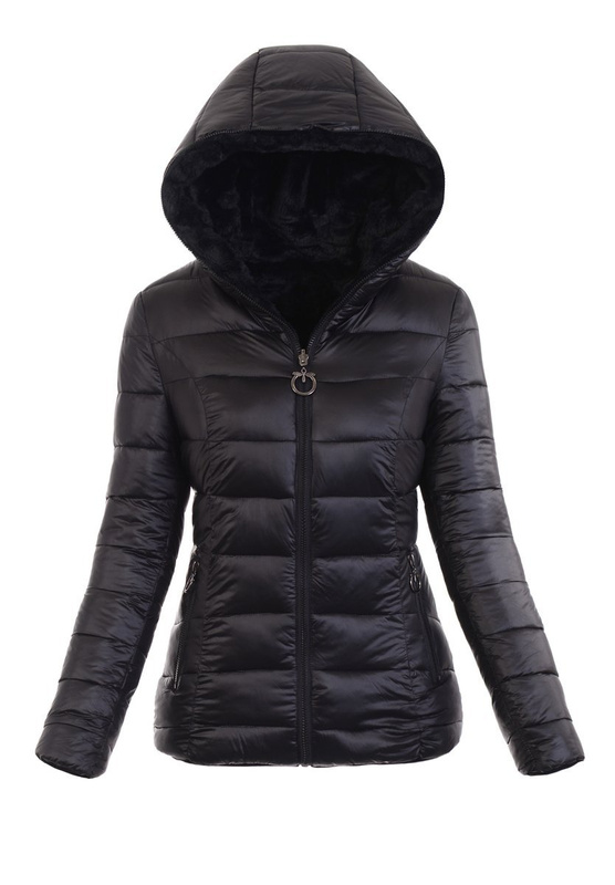 Damska Kurtka Ortalionowa Alina Czarna z Czarnym Futerkiem