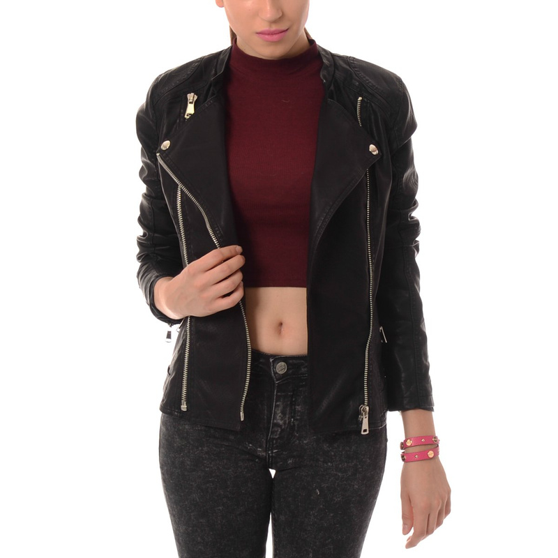 Damska Skórzana Kurtka Ramoneska Czarna