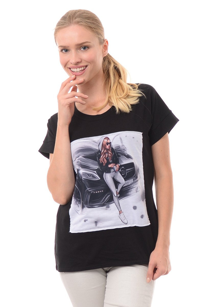 Damska Koszulka z Nadrukiem Czarna