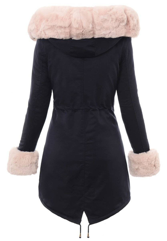 Damska Kurtka Parka Zimowa Patrycja Granatowa Z Futerkiem Ecru