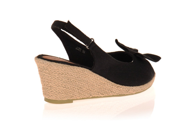 Damskie Sandały Koturny Espadryle Czarne