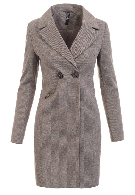 Dzianinowy Brązowy Płaszcz W Kartę Wiosenno - Jesienny Bogumiła