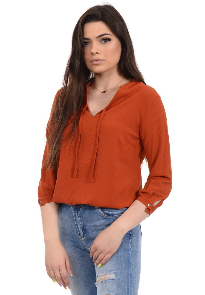 Damska Bluzka Koszulowa Brązowa