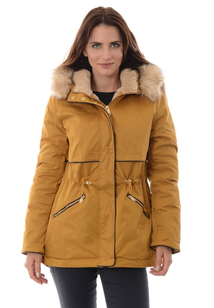 Damska Kurtka Parka Ortalionowa Zimowa Camel