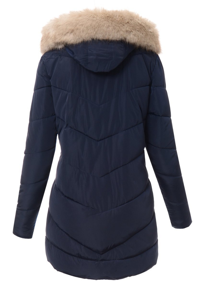 Damska Kurtka Larysa Granatowa z Futerkiem Ecru