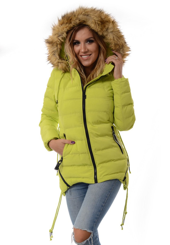 Damska Zimowa Kurtka Ortalionowa Limonkowa