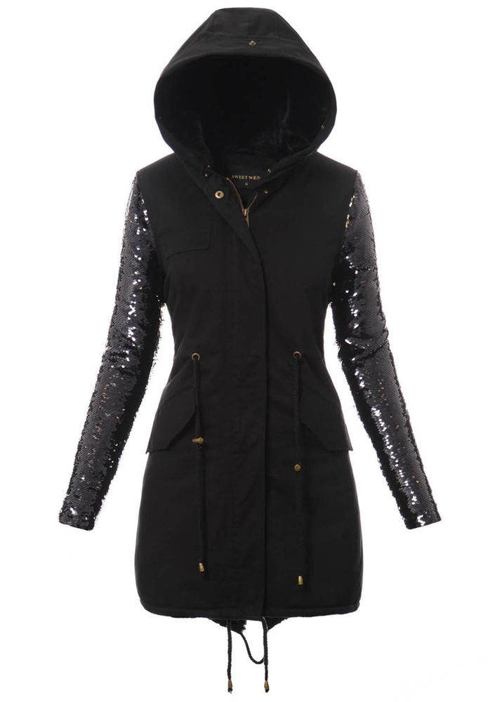Piękna Damska Kurtka Parka Czarna z Czanym Futerkiem