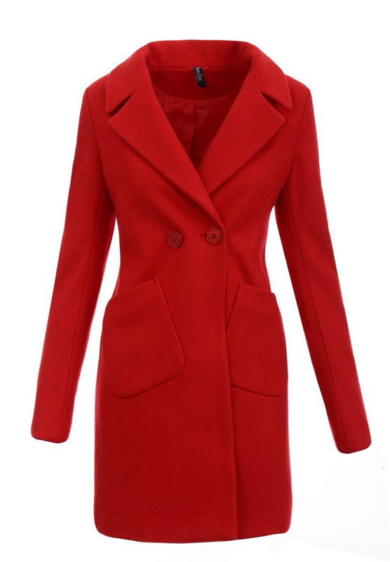 Dzianinowy Płaszcz Wiosenno - Jesienny Adelajda Czerwony