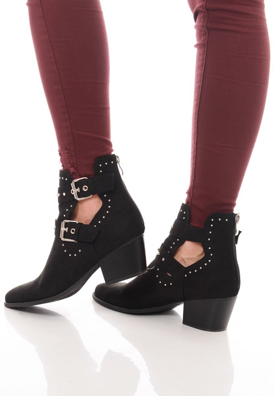 Damskie Botki Welur Czarne