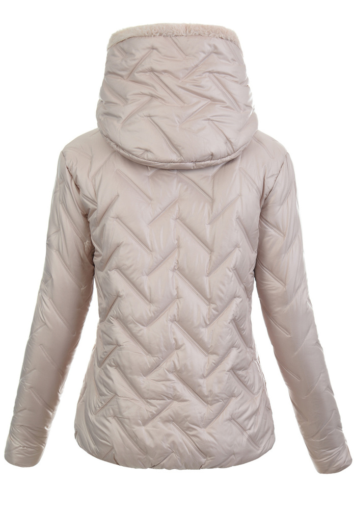 Damska Kurtka Zimowa Regina Perłowo Beżowa z Beżowym Futerkiem