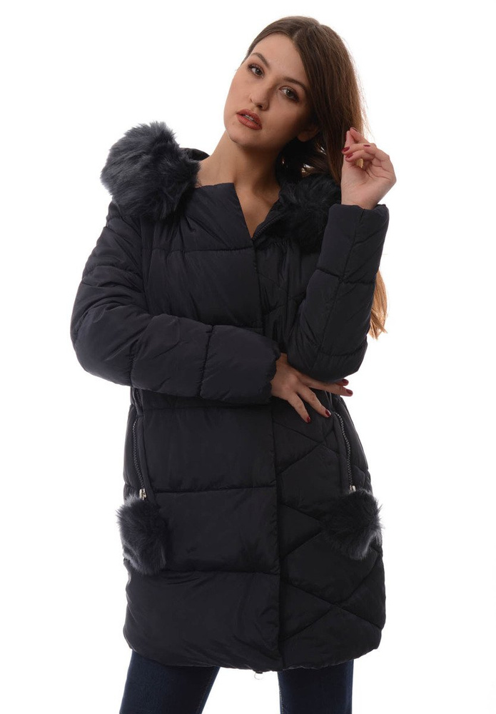 Damska Długa Zimowa Kurtka Ortalionowa Granatowa