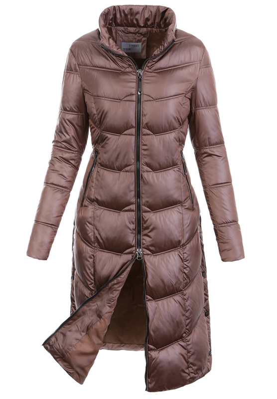 Damska Długa Kurtka Pikowana Linda Brązowa