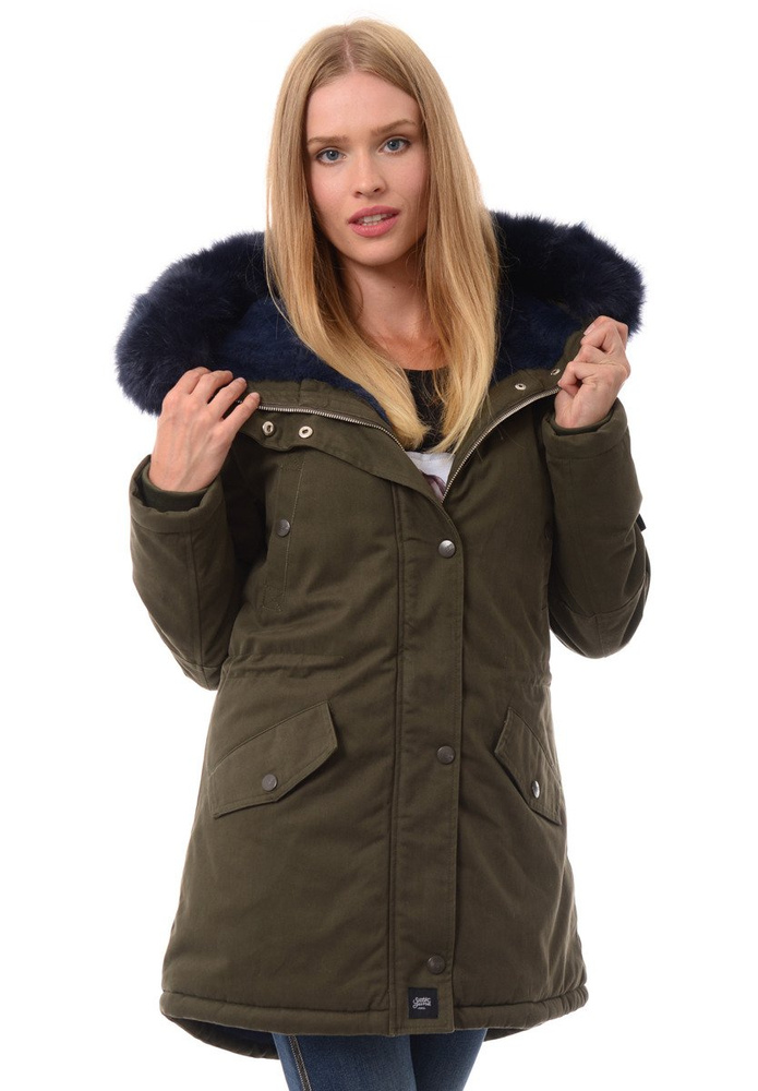 Kurtka Parka Jula Zielona Z Granatowym Futrem