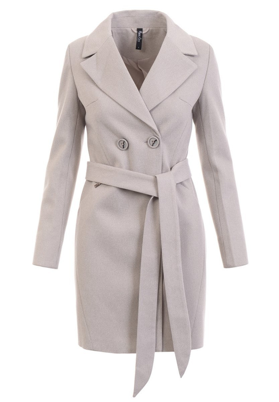 Dzianinowy Beżowy Płaszcz W Kartę Wiosenno - Jesienny Bogumiła