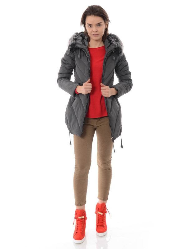 Damska Zimowa Kurtka Ortalionowa Lucyna Ciemno Szara