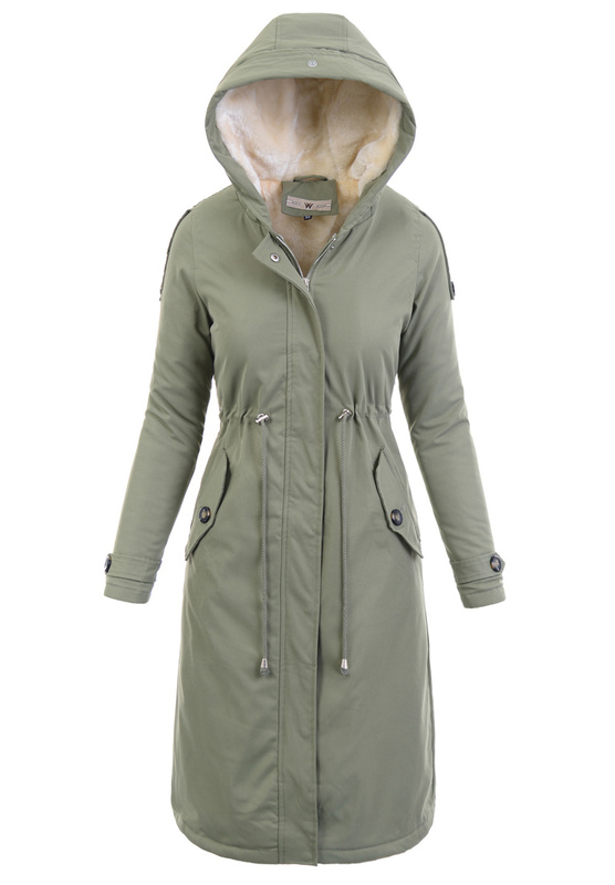 Damska Kurtka Parka Zimowa Larysa Zielona z Futerkiem Ecru