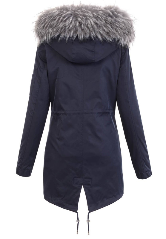 Damska Kurtka Parka 2w1 Dagmara Granatowa z Szarym Futerkiem