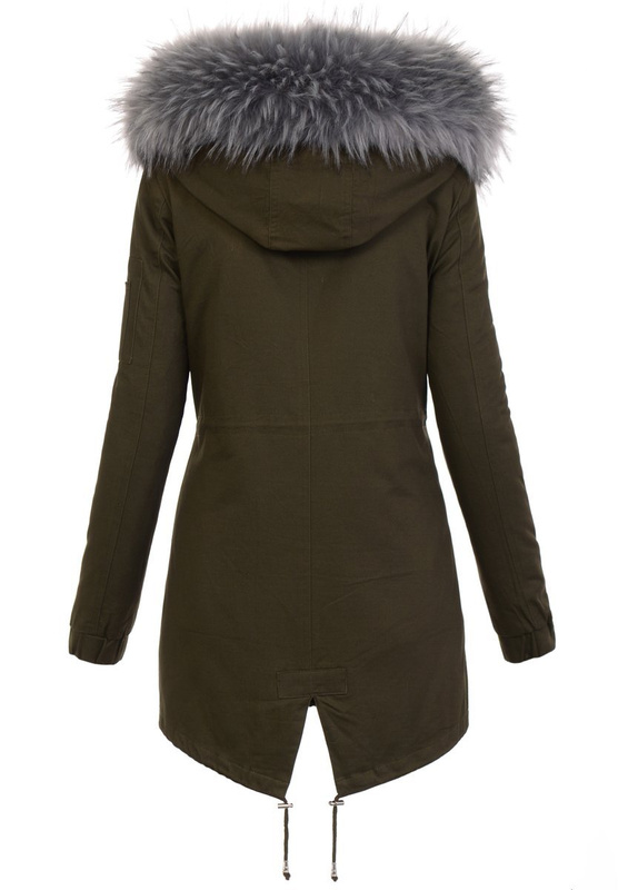 Damska Kurtka Parka 2w1 Emilia Khaki z Szarym Futerkiem