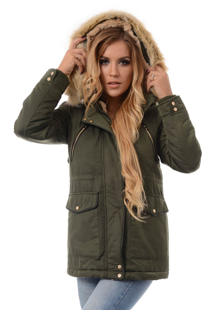 Damska Kurtka Parka Ortalionowa Zimowa Zielona