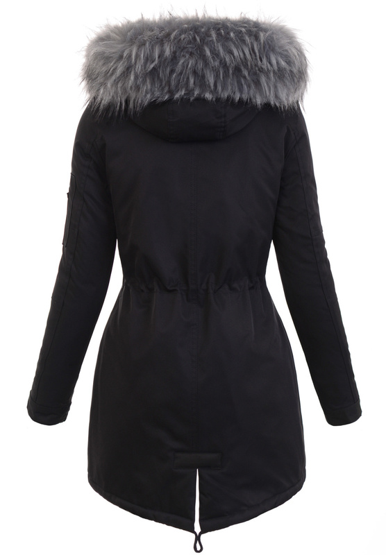 Parka Zimowa Martyna Czarna z Szarym Futerkiem