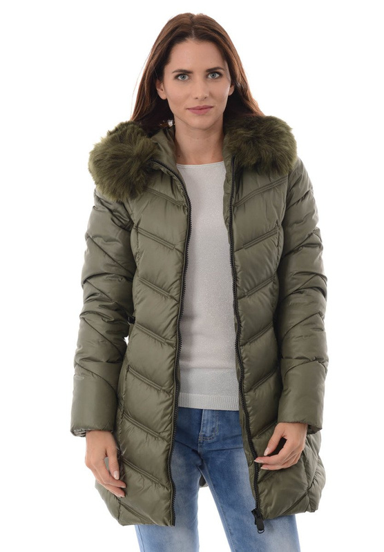 Damska Długa Zimowa Kurtka Ortalionowa Zielona