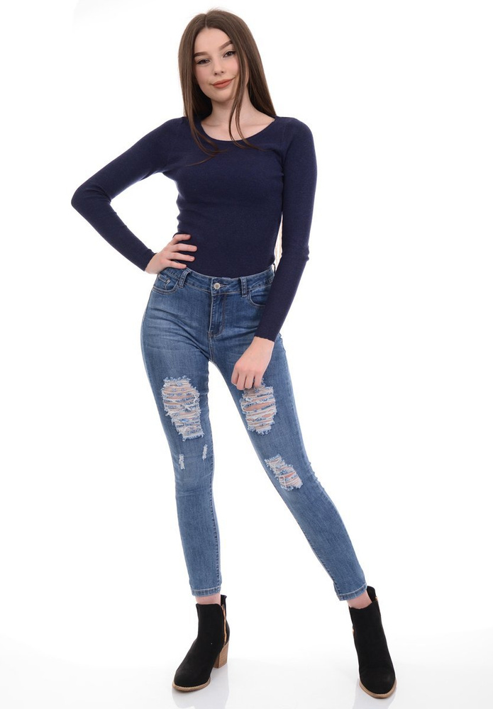 Damskie Spodnie Jeansowe Niebieskie