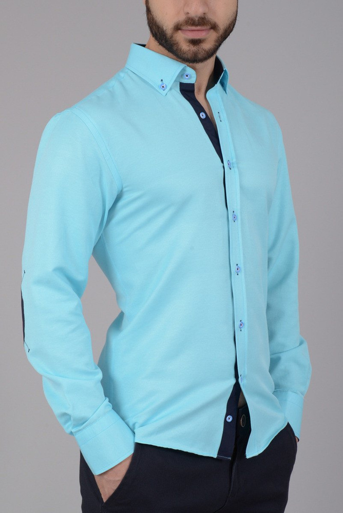 Elegancka Męska Koszula Łaty Morska Zieleń