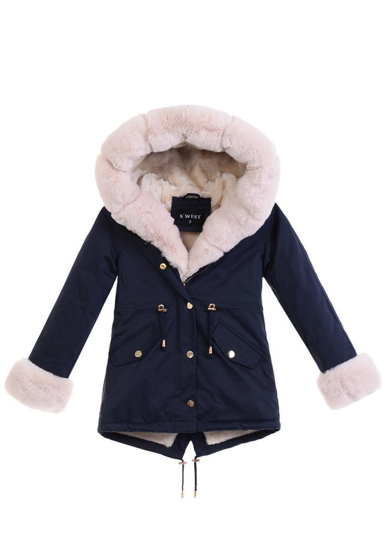 Dziecięca Parka Zimowa Agatka Granatowa Z Futerkiem Ecru
