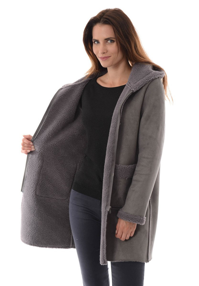 Damski Płaszcz Kożuch Zimowy Paloma Szary