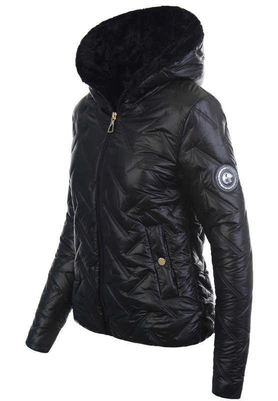 Damska Kurtka Zimowa Regina Czarna z Czarnym Futerkiem