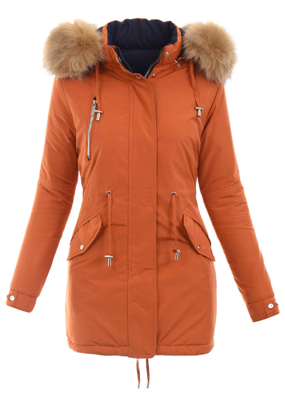 Damska Kurtka Zimowa Parka Dwustronna Felicja Pomarańczowa