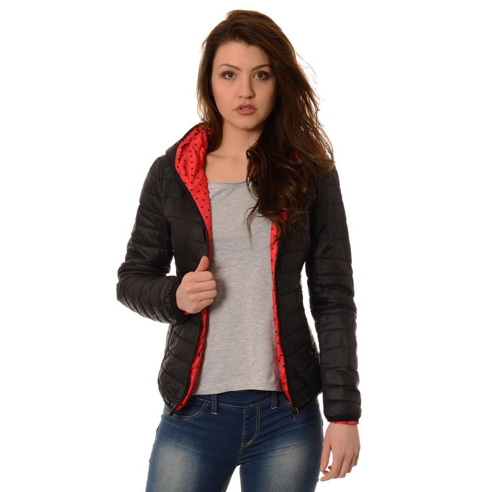 Damska Dwustronna Wiosenna Kurtka Ortalionowa Nadia Czarno Czerwona