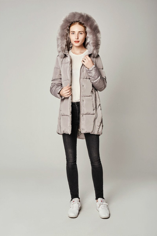 Damska Długa Zimowa Kurtka Ortalionowa Szara