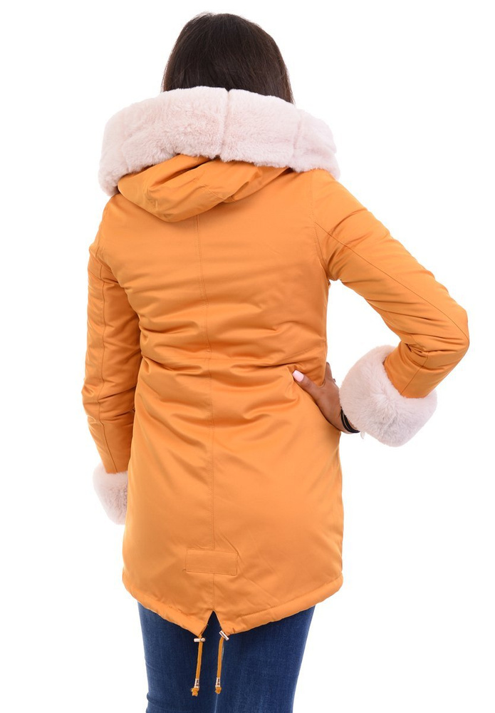 Damska Kurtka Parka Zimowa Wanessa Camel Z Futerkiem Ecru