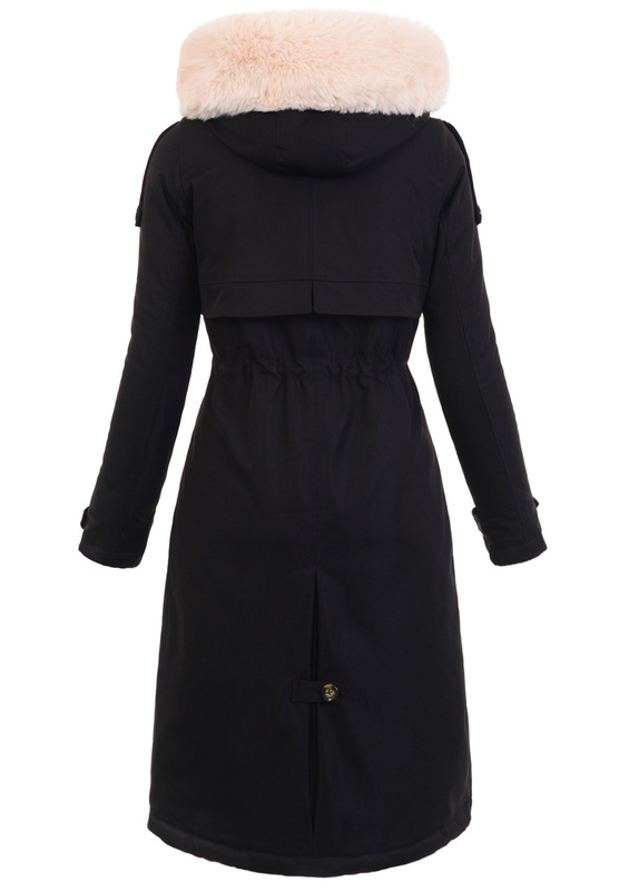 Damska Kurtka Parka Zimowa Olimpia  Czarna Z Futerkiem Ecru