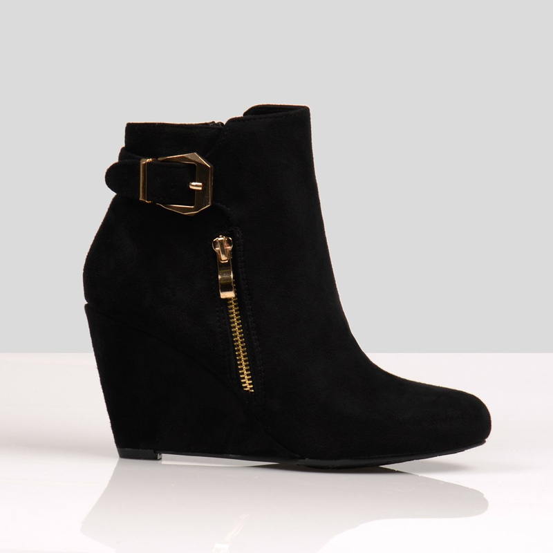 Botki Na Koturnie Welurowe Czarne