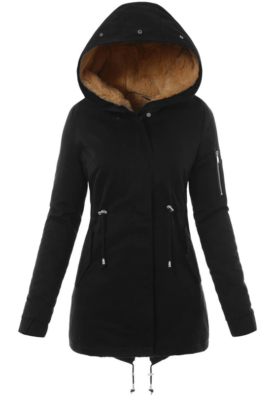 Piękna Damska Kurtka Parka 2w1 Emilia Czarna z Brązowym Futerkiem