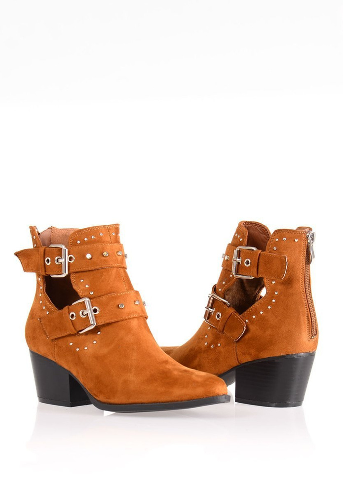 Damskie Botki Welur Camel