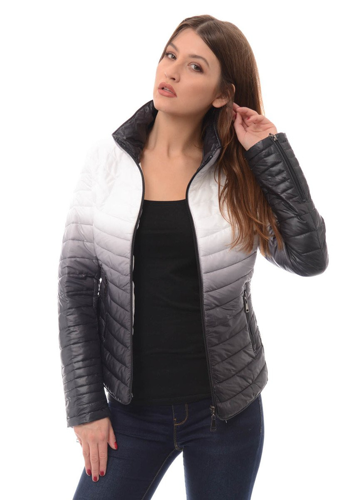 Damska Jesienna Wiosenna Kurtka Ortalionowa Ombre Emma Czarno Biała