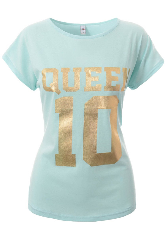 Damska Koszulka Krótki Rękaw T-Shirt Nadruk Queen Zielona
