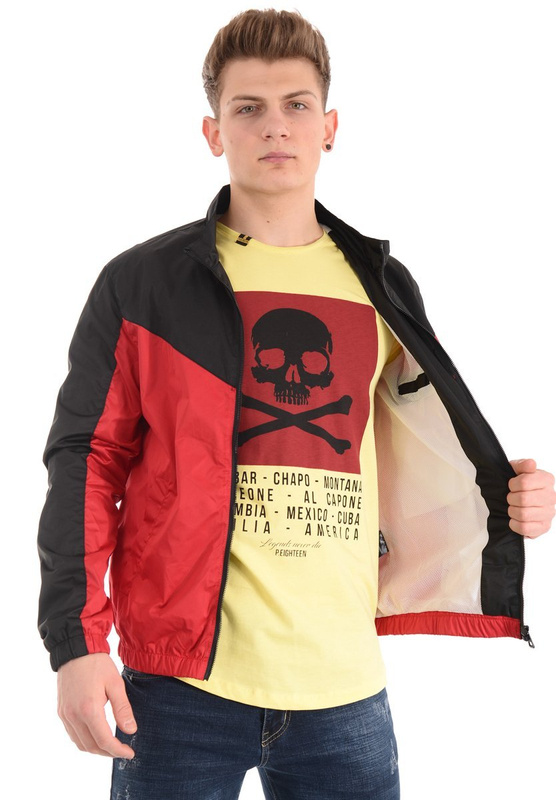 Męska Kurtka Wiosenna - Jesienna Wiatrówka Czarno- Czerwona